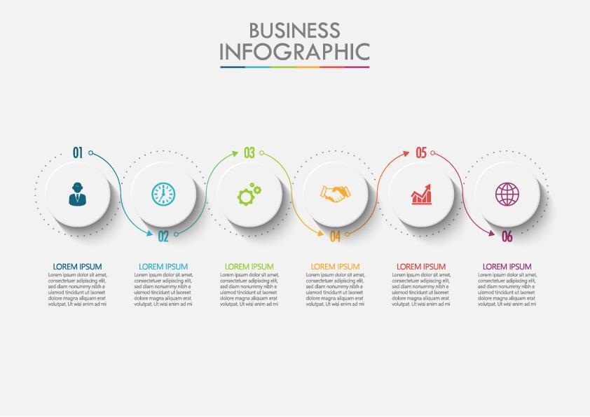 Modèle d'infographie d'entreprise circulaire en 6 étapes vecteur