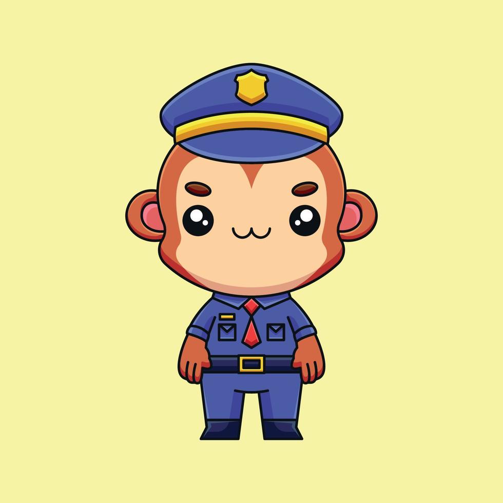 mignon police singe dessin animé doodle art dessinés à la main concept vecteur kawaii icône illustration