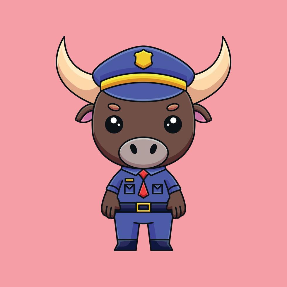 mignon police taureau dessin animé doodle art dessinés à la main concept vecteur kawaii icône illustration