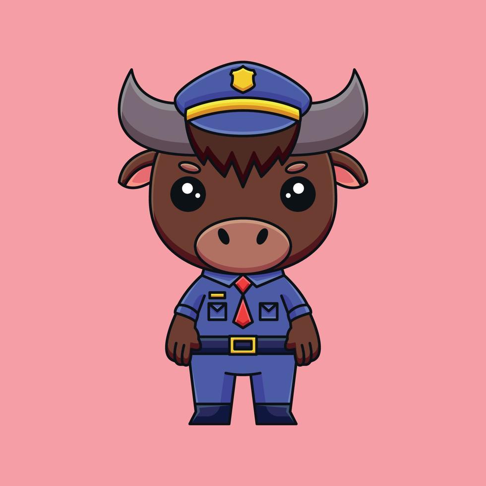 mignon police buffle dessin animé doodle art concept dessiné à la main vecteur kawaii icône illustration