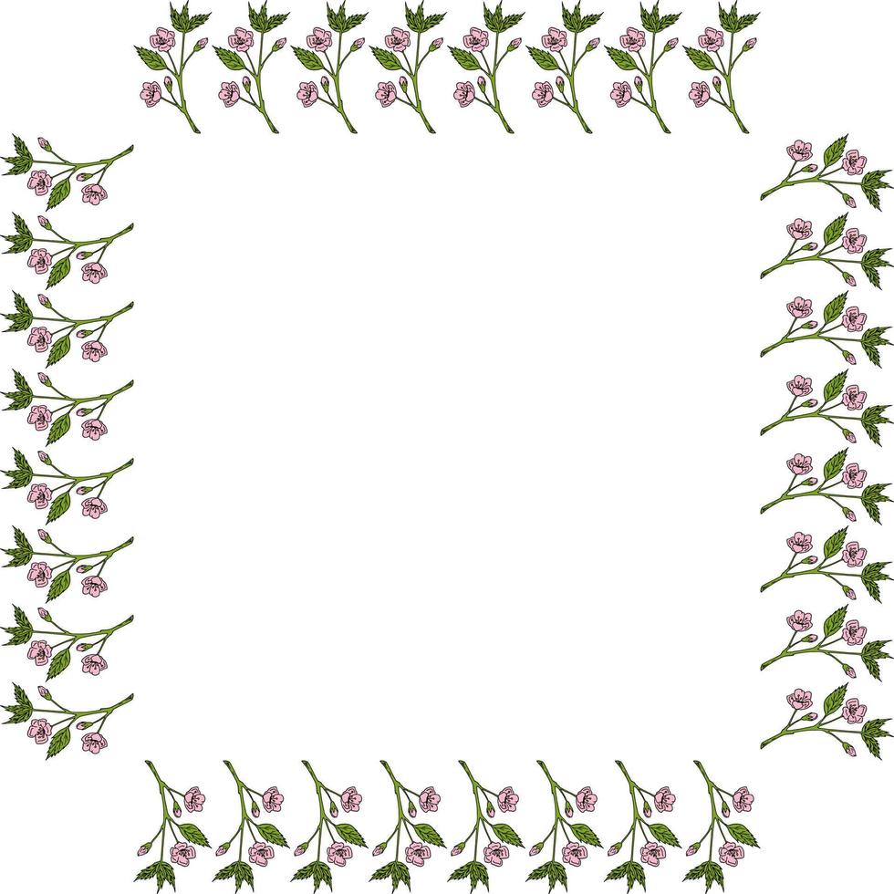 cadre carré avec branches de sakura. style de griffonnage. image vectorielle. vecteur