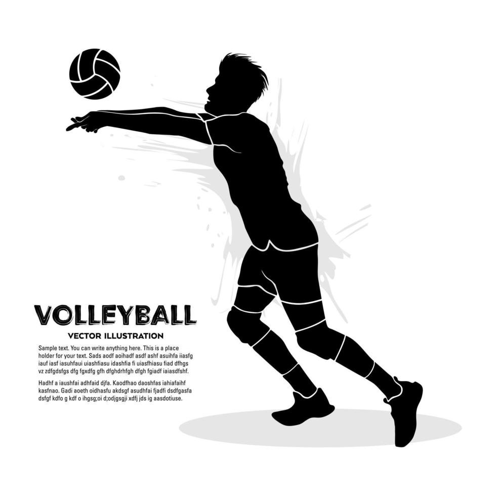 silhouette de joueur de volley-ball masculin passant le ballon isolé sur fond blanc vecteur