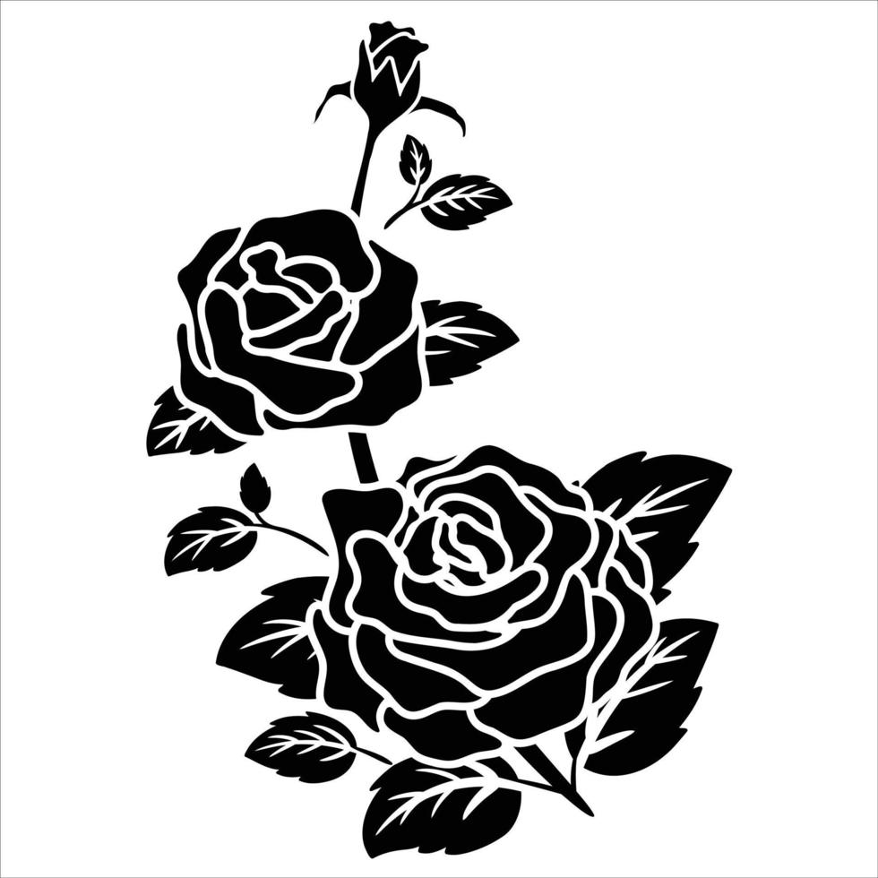 silhouette noire motif fleur rose vecteur