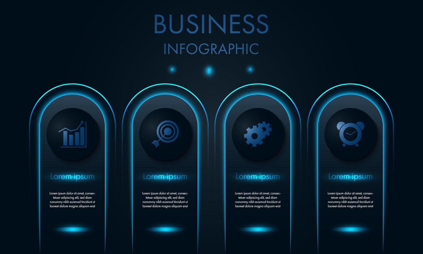 infographie affaires avec néon bleu et icônes vecteur