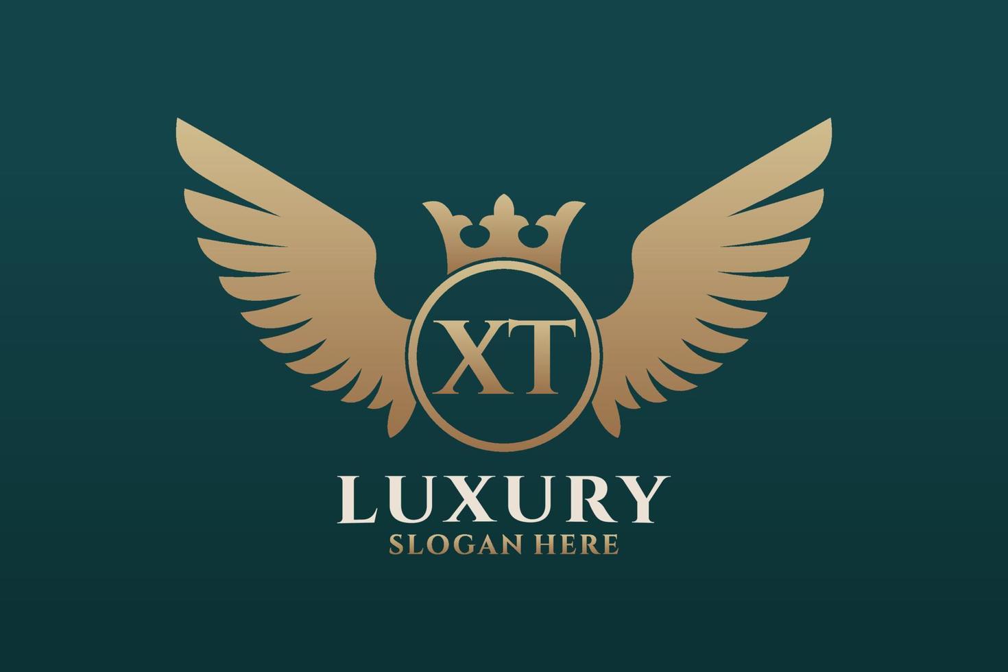 lettre d'aile royale de luxe xt crête logo couleur or vecteur, logo de victoire, logo de crête, logo d'aile, modèle de logo vectoriel. vecteur