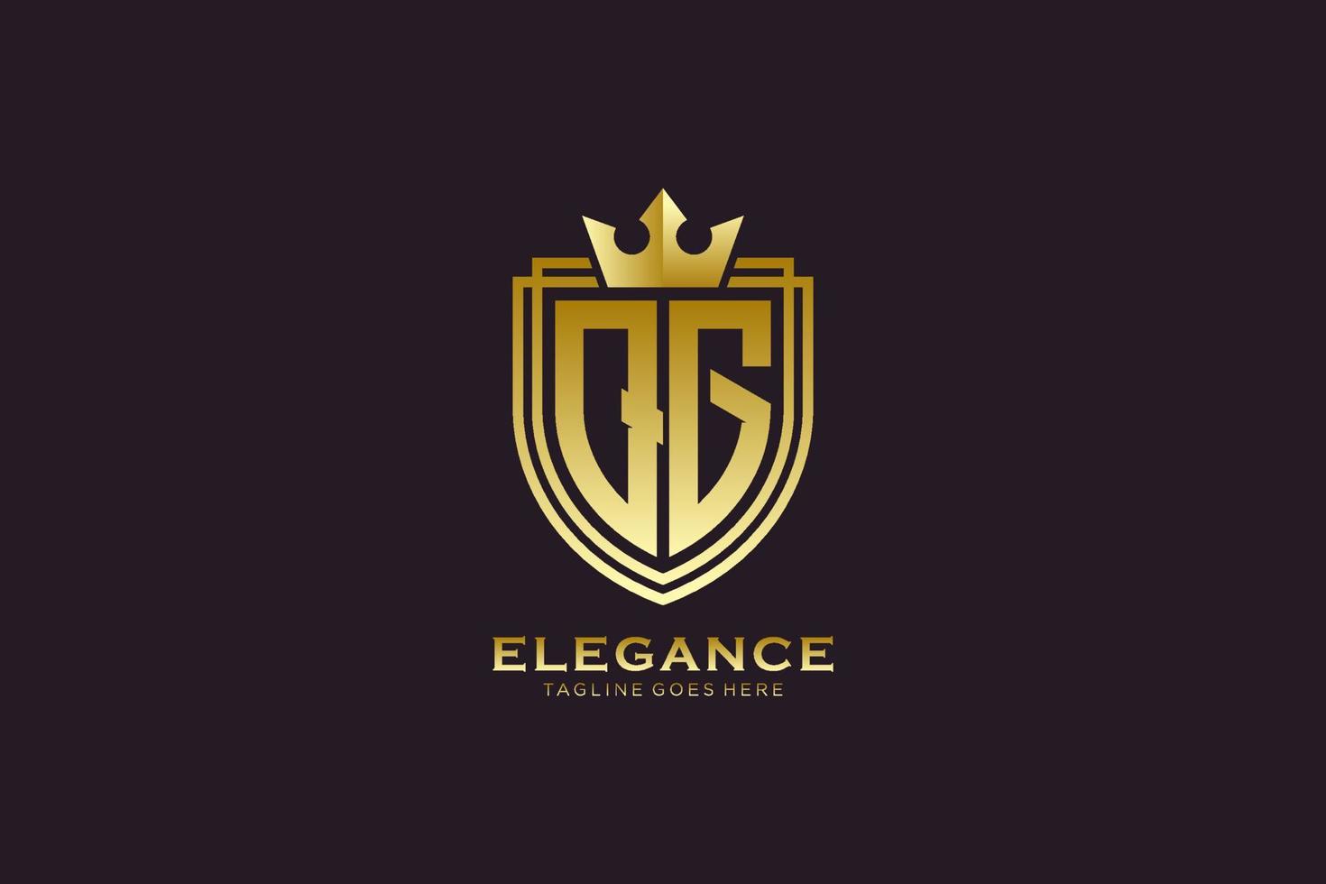 logo monogramme de luxe élégant initial qg ou modèle de badge avec volutes et couronne royale - parfait pour les projets de marque de luxe vecteur