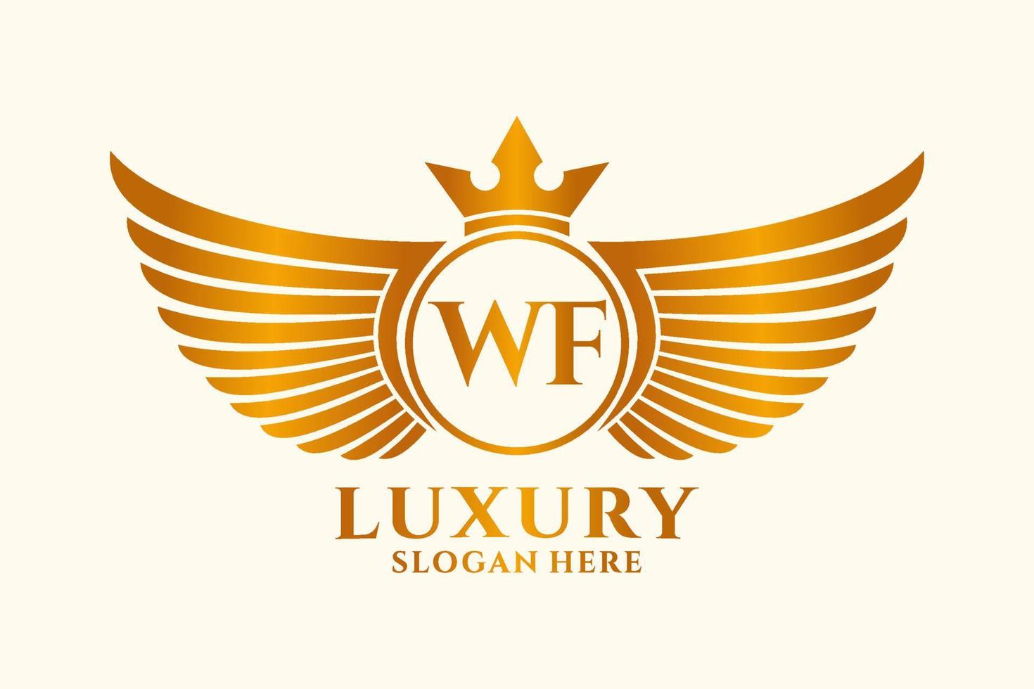 lettre d'aile royale de luxe wf crête logo couleur or vecteur, logo de victoire, logo de crête, logo d'aile, modèle de logo vectoriel. vecteur
