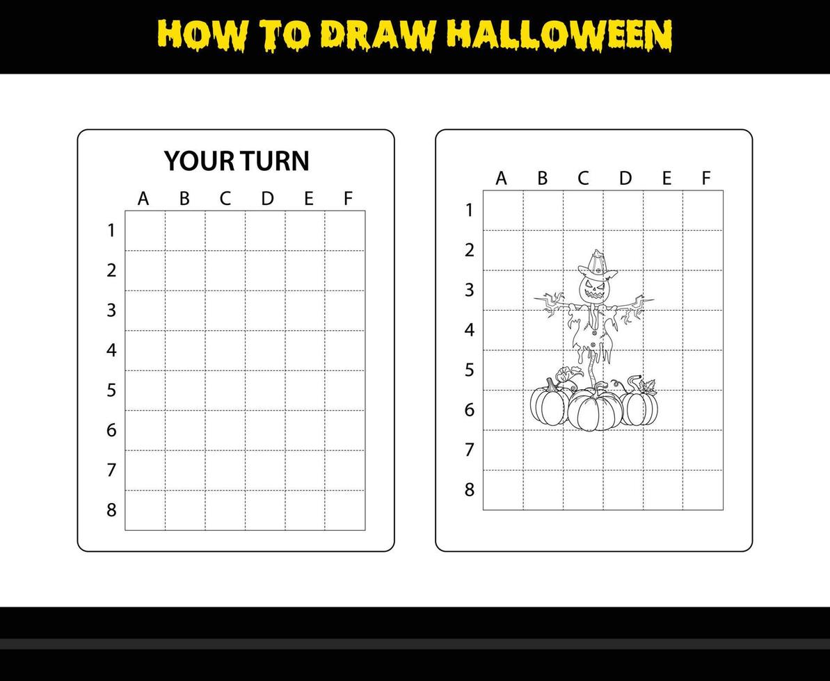 comment dessiner halloween pour les enfants. coloriage de compétences de dessin d'halloween pour les enfants. vecteur