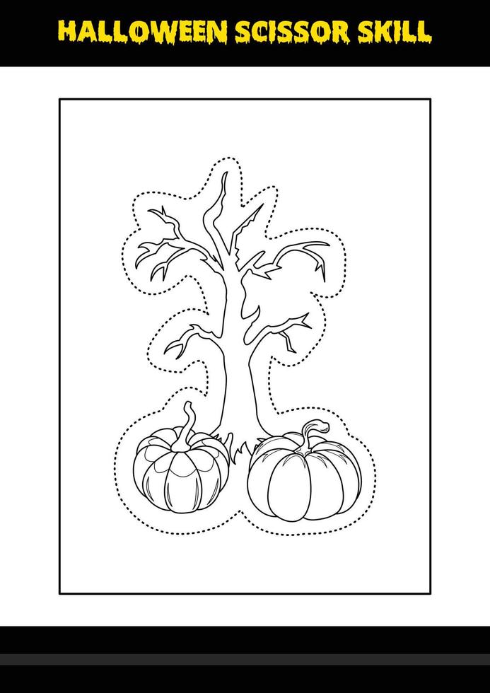 compétences de ciseaux d'halloween pour les enfants. page de coloriage de compétences de ciseaux d'halloween pour les enfants. vecteur