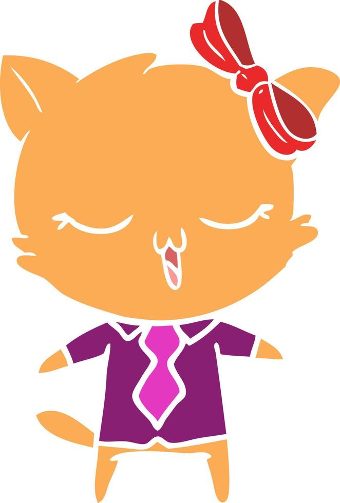 chat de dessin animé de style plat couleur avec un arc sur la tête vecteur