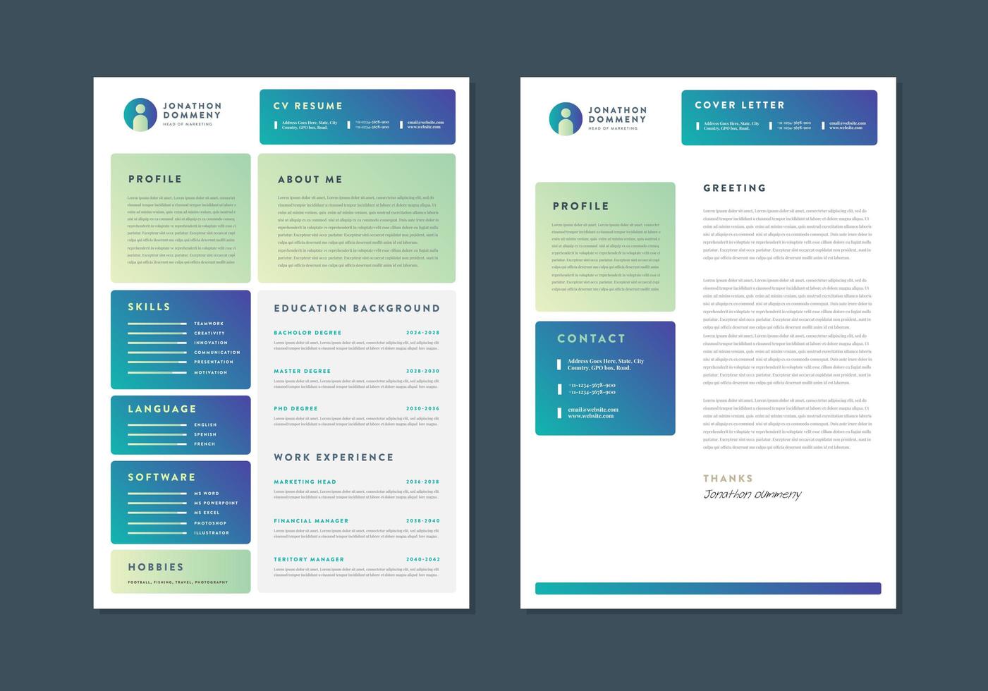 modèle de CV cv dégradé vecteur