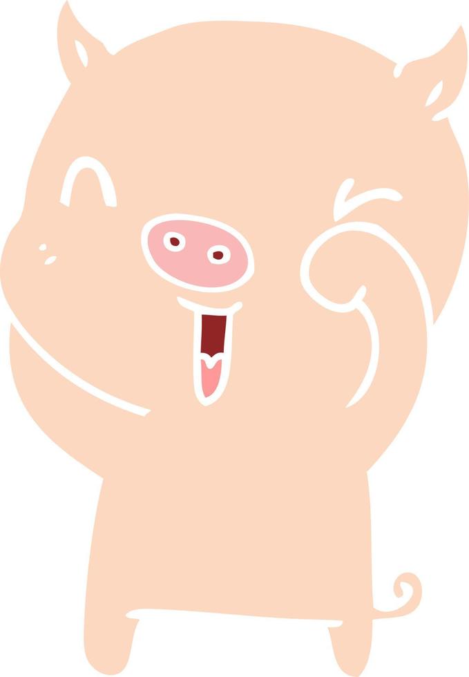 cochon de dessin animé de style plat couleur heureux vecteur