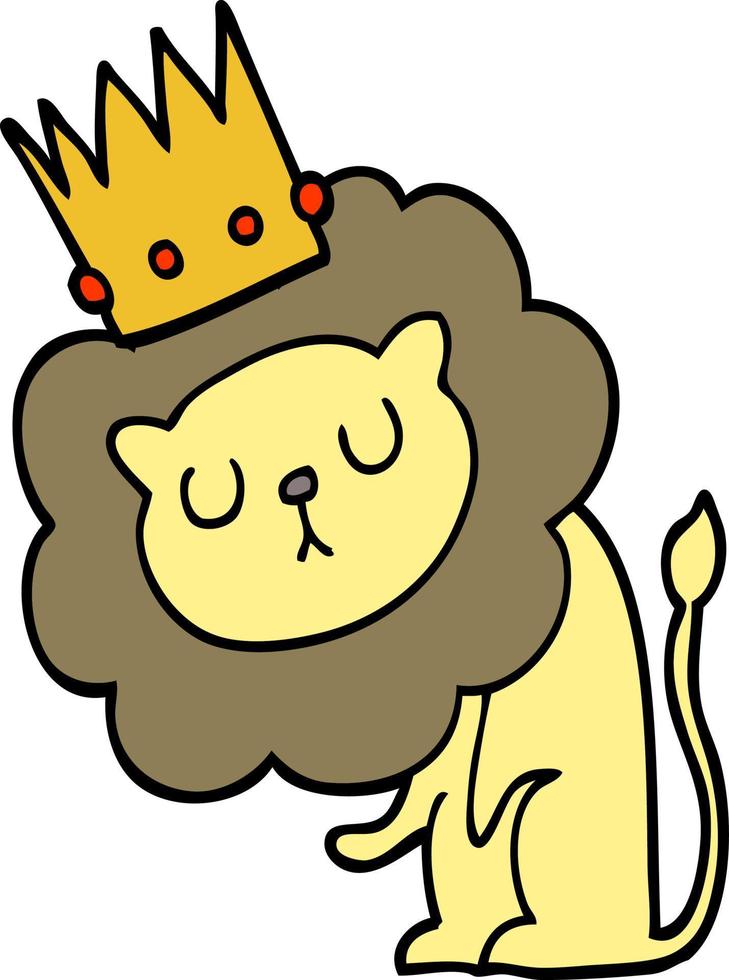 lion de dessin animé avec couronne vecteur