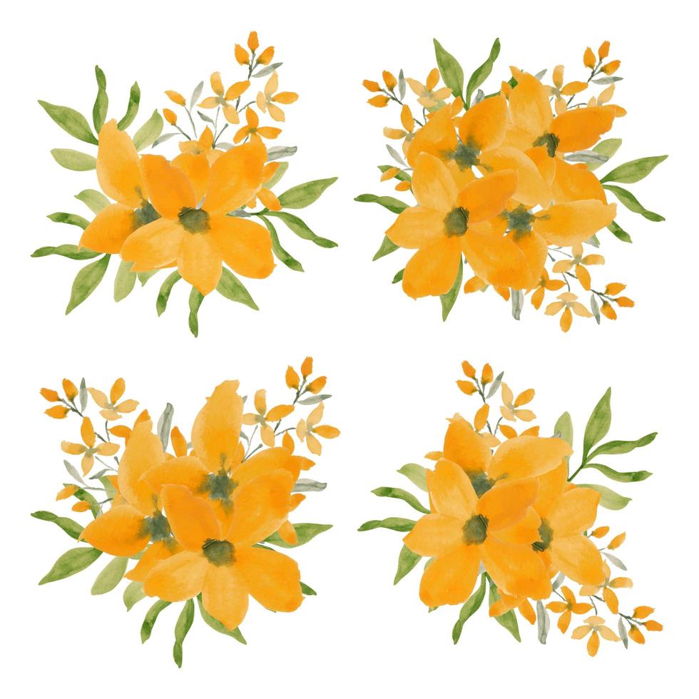 ensemble de composition de fleurs de pétale jaune aquarelle vintage vecteur