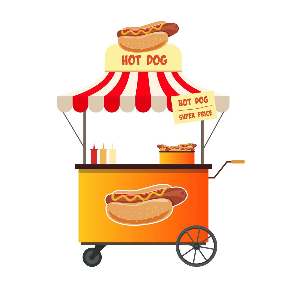 Hot-dog street shop isolé sur fond blanc vecteur