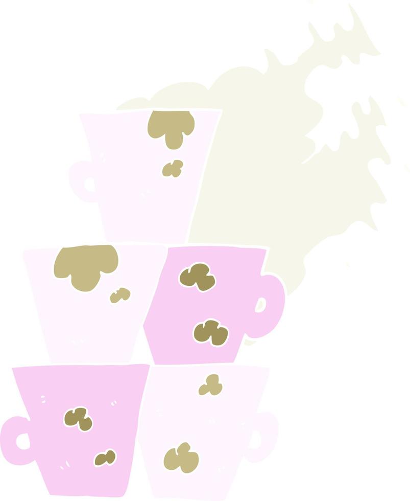 illustration en couleur plate d'une pile de dessin animé de tasses à café sales vecteur