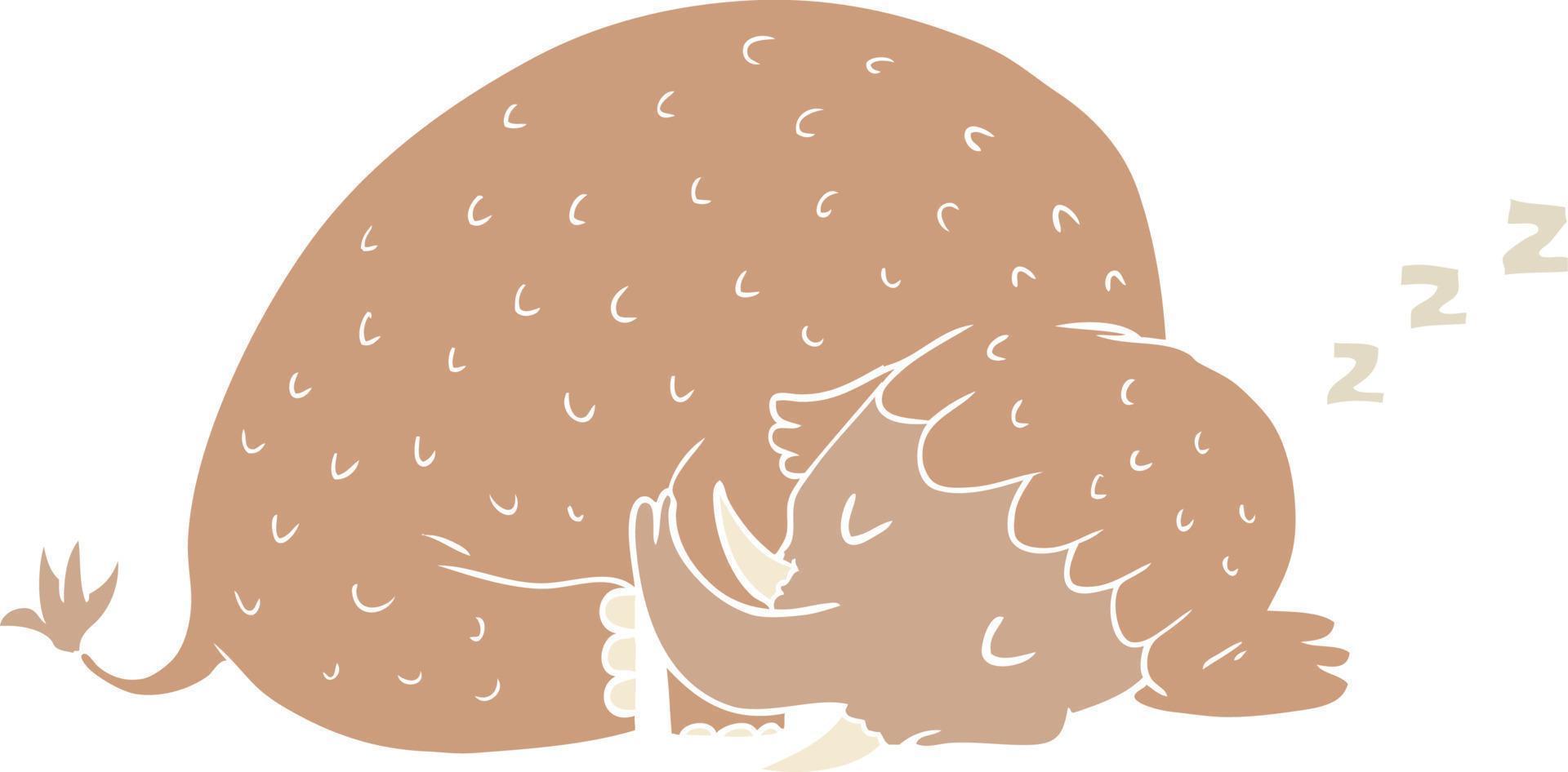 mammouth de dessin animé de style plat couleur dormant vecteur