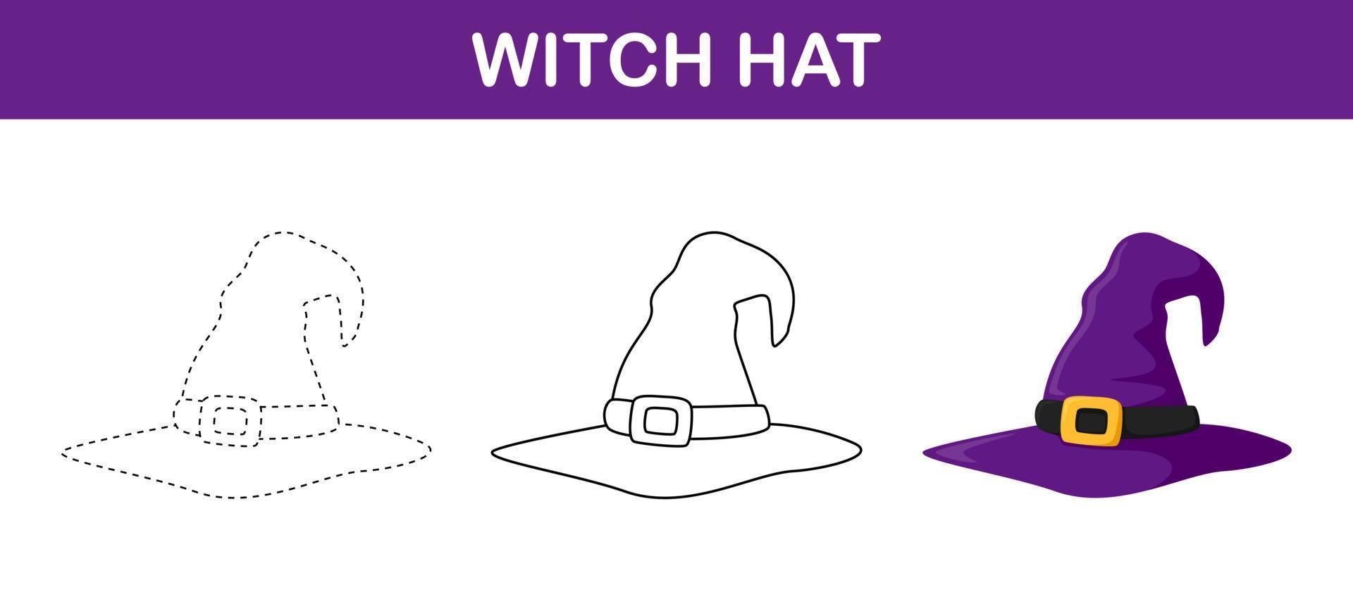 feuille de travail de traçage et de coloriage de chapeau de sorcière pour les enfants vecteur
