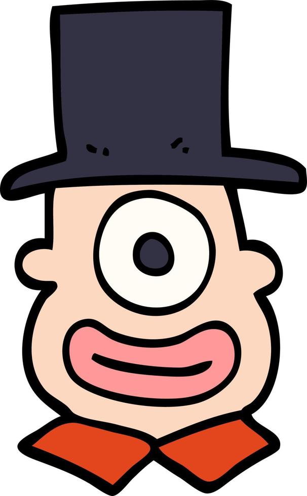 dessin animé doodle cyclope en chapeau haut de forme vecteur