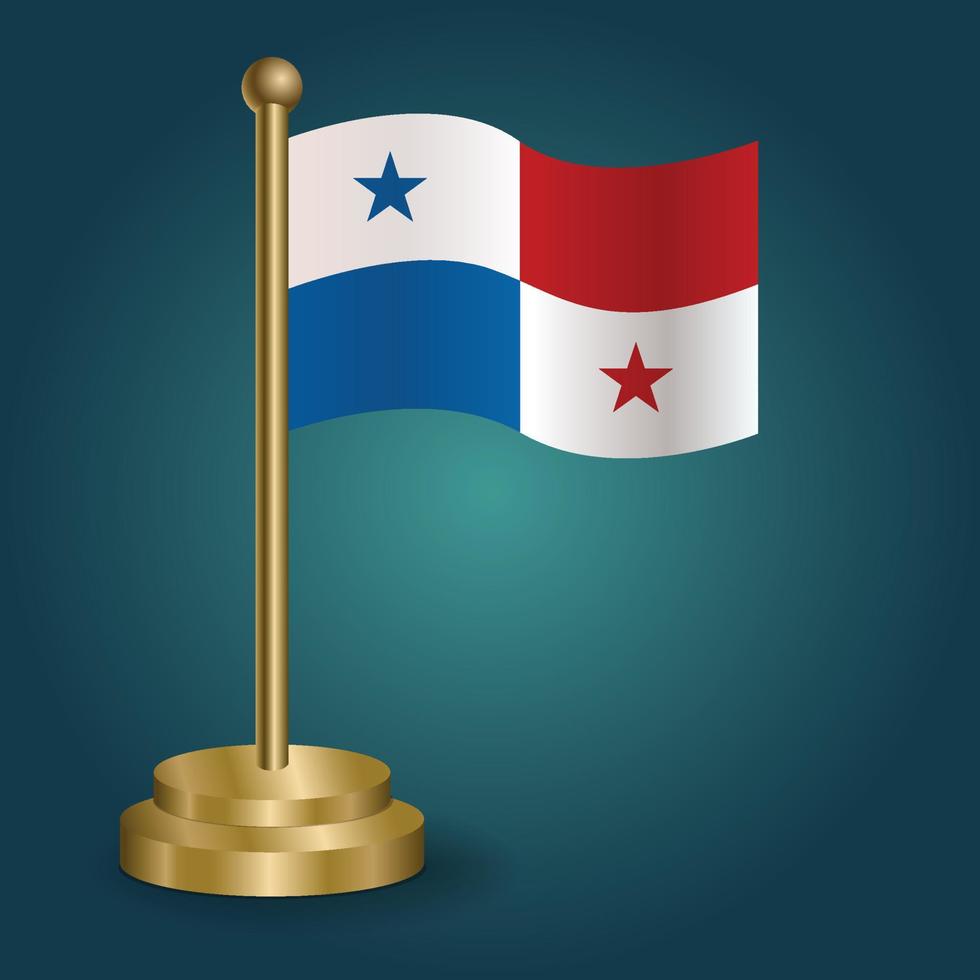 drapeau national du panama sur le poteau d'or sur fond sombre isolé de gradation. drapeau de table, illustration vectorielle vecteur