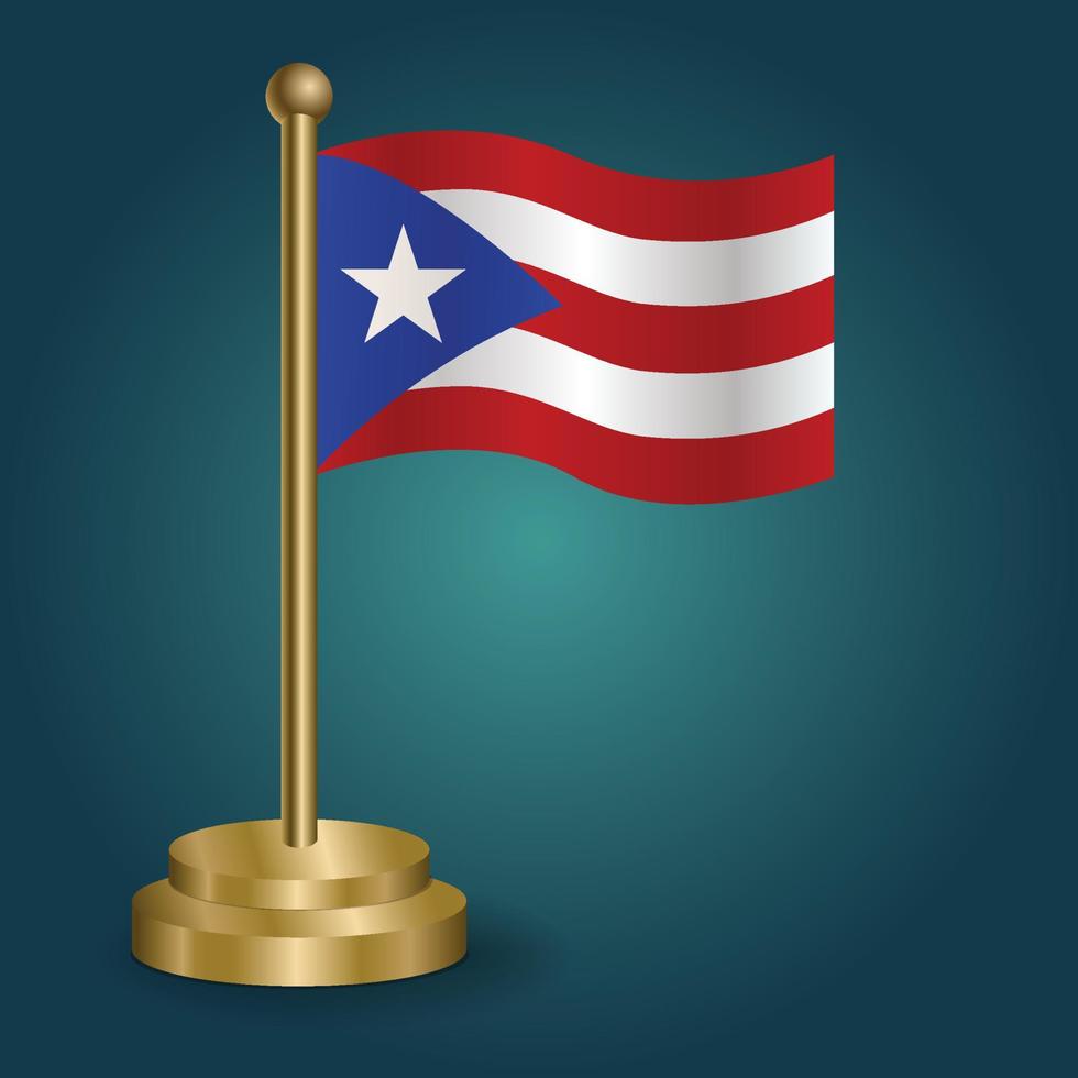drapeau national de poerto rico sur le poteau d'or sur fond sombre isolé de gradation. drapeau de table, illustration vectorielle vecteur