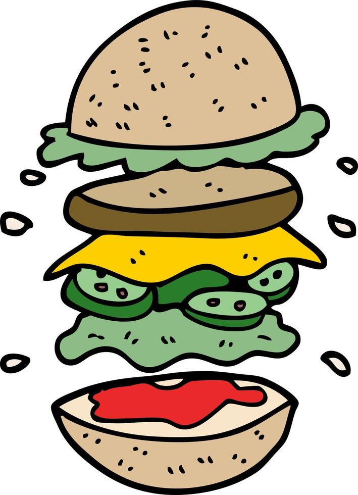 dessin animé doodle énorme burger vecteur