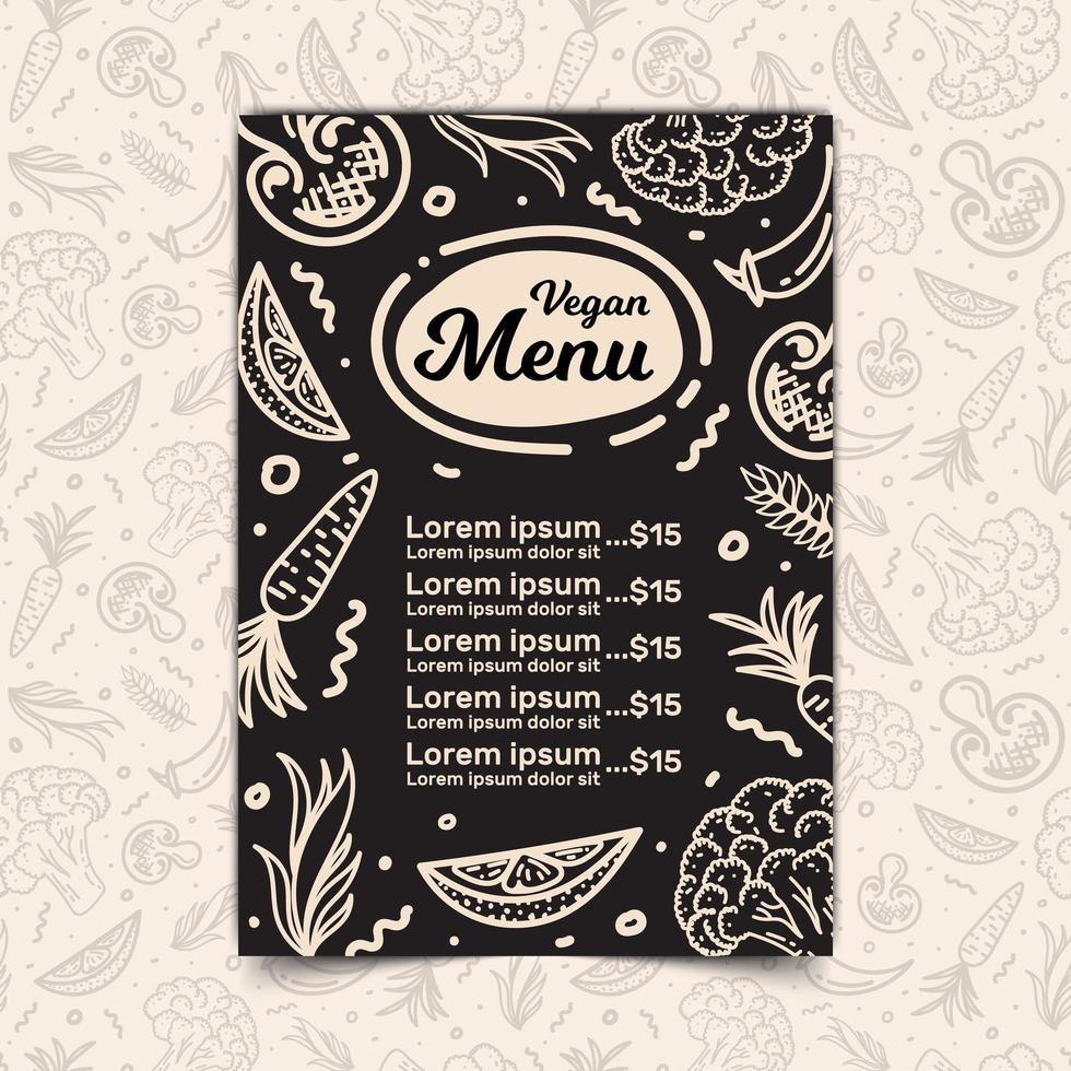 menu de restaurant végétalien vecteur