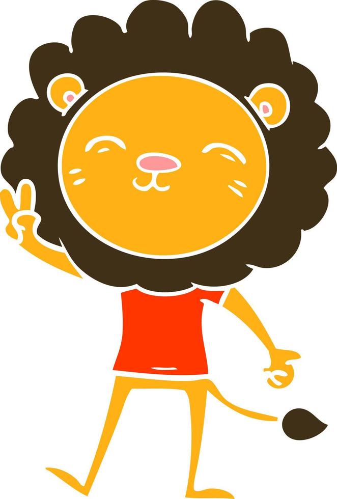 lion de dessin animé de style couleur plat donnant le signe de la paix vecteur