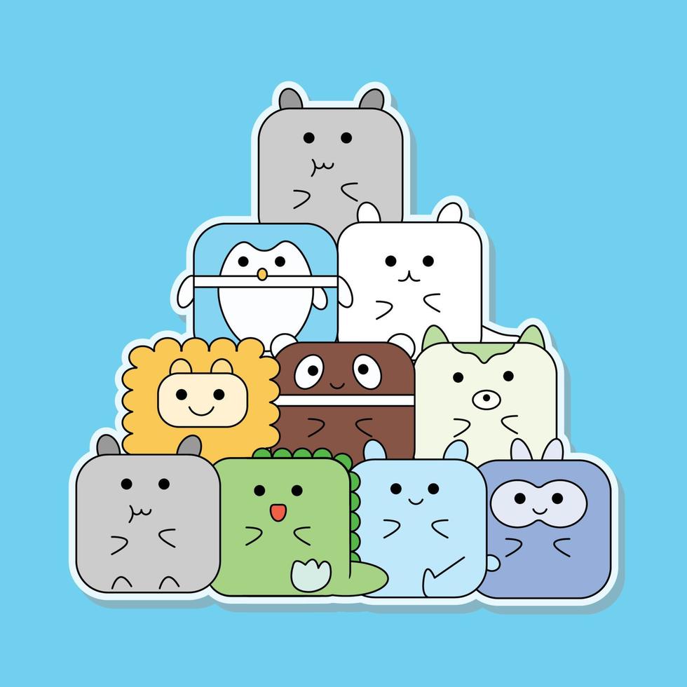 sortes d'animaux mignons colorés avec un style doodle vecteur