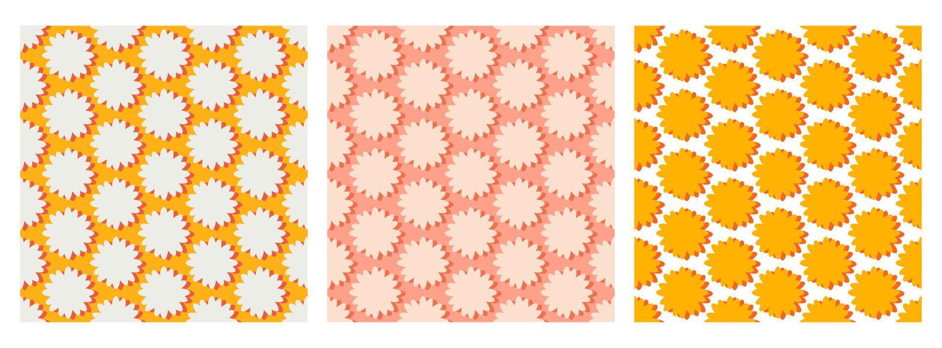 fond groovy. motif de répétition lumineux et harmonieux de fleurs épanouies simples dans le style hippie psychédélique des années 1970. ornement de décor graphique au design rétro. illustration vectorielle vecteur