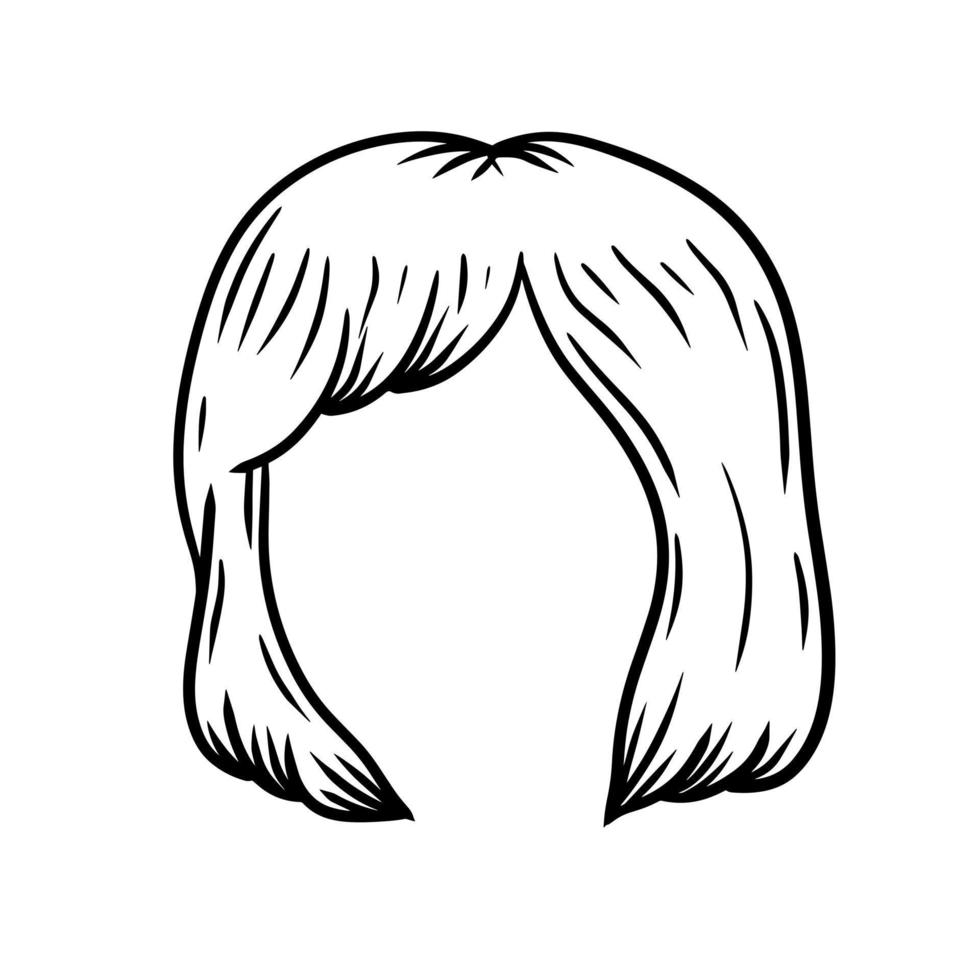 coiffure femme. coupes de cheveux modernes à la mode fille - coupe bob. esquisser une illustration de dessin animé en noir et blanc. masque pour l'application. cheveux sur la tête vecteur