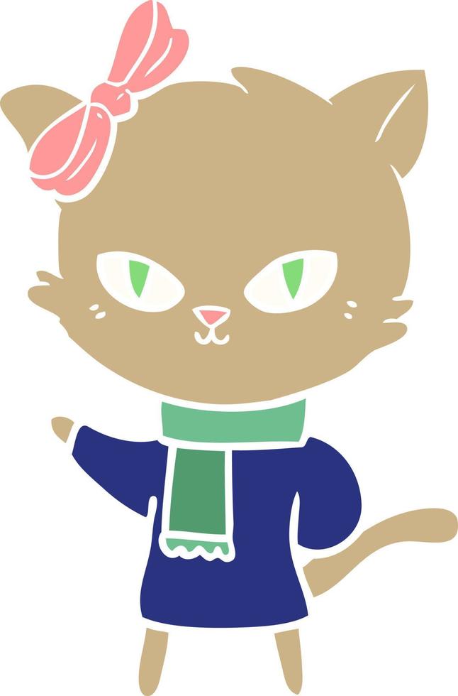 chat de dessin animé mignon style couleur plat en vêtements d'hiver vecteur