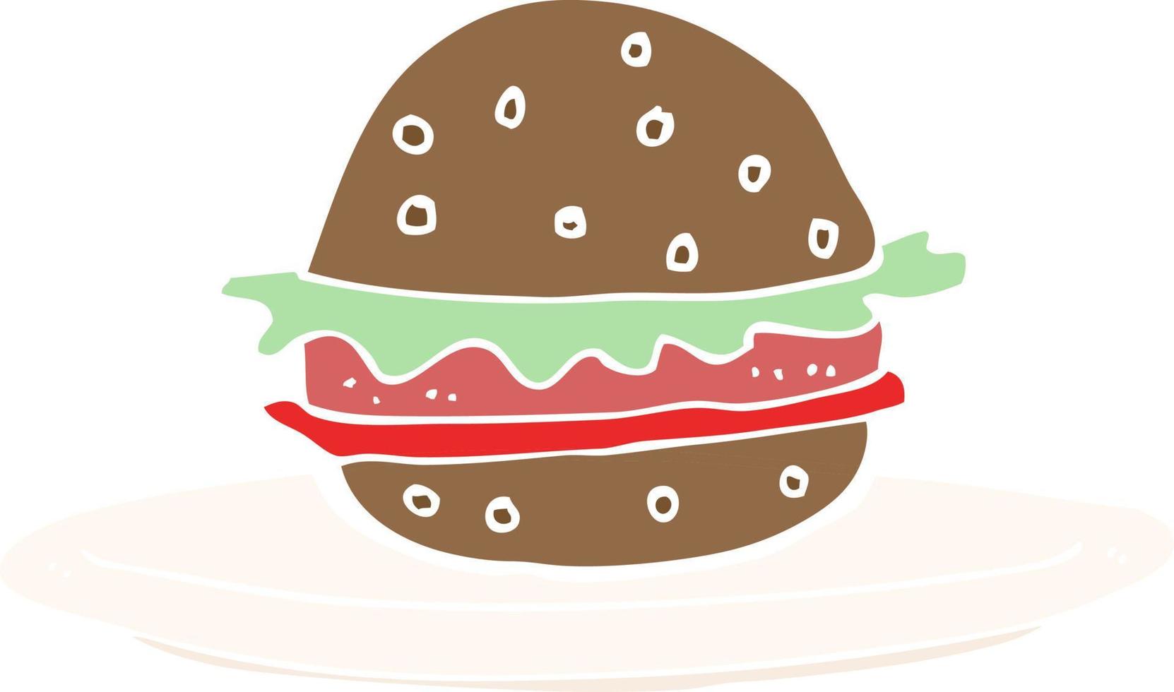 illustration en couleur plate d'un burger de dessin animé sur une assiette vecteur