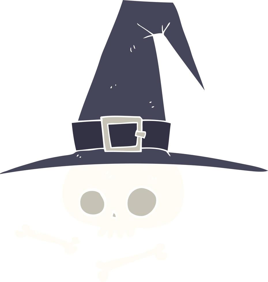 illustration en couleur plate du chapeau de sorcière avec crâne vecteur
