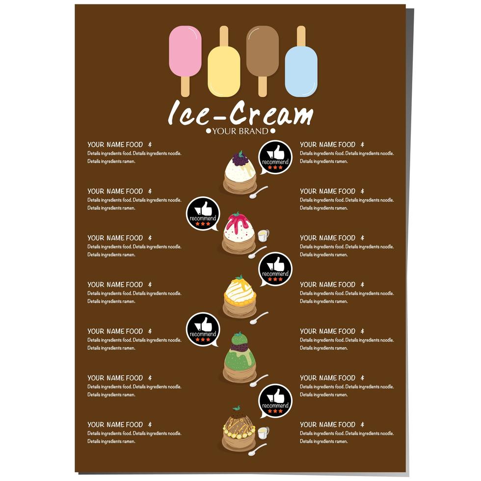 modèle de menu de crème glacée vecteur