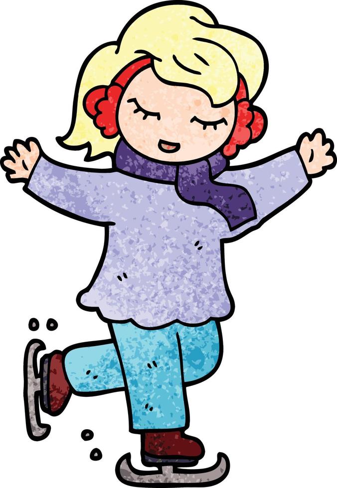 dessin animé doodle fille patinage sur glace vecteur