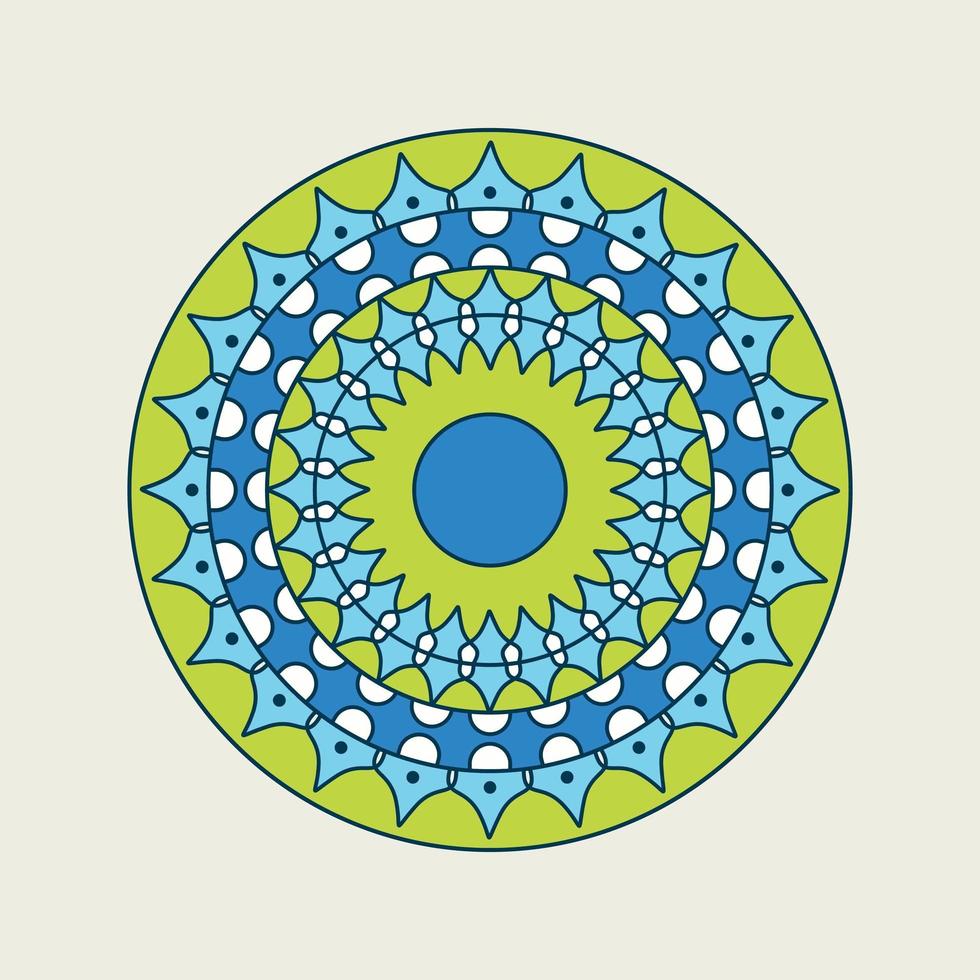 mandala bleu et vert avec anneau en pointillé vecteur