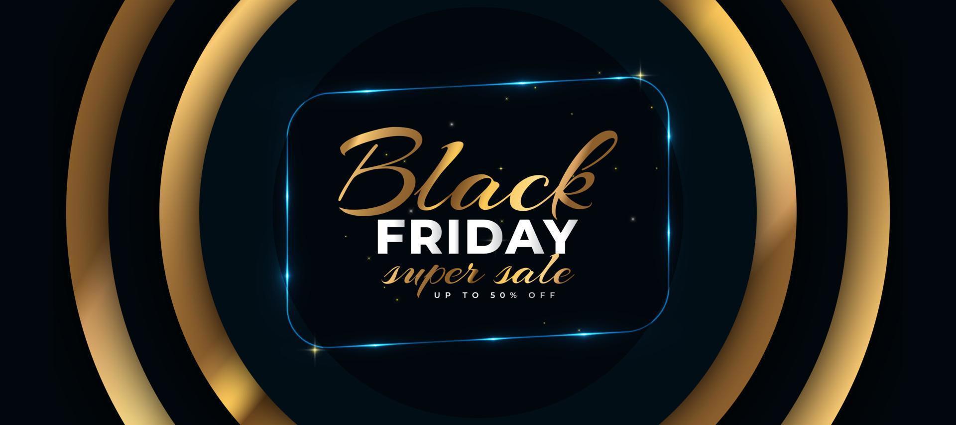 bannière de vente vendredi noir avec cadre brillant sur fond de papier bleu et or. conception de modèle de bannière de publicité et de promotion pour la campagne du vendredi noir vecteur