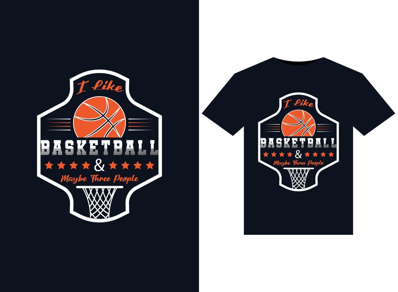 j'aime le basket-ball et peut-être trois illustrations de personnes pour la conception de t-shirts prêts à imprimer vecteur