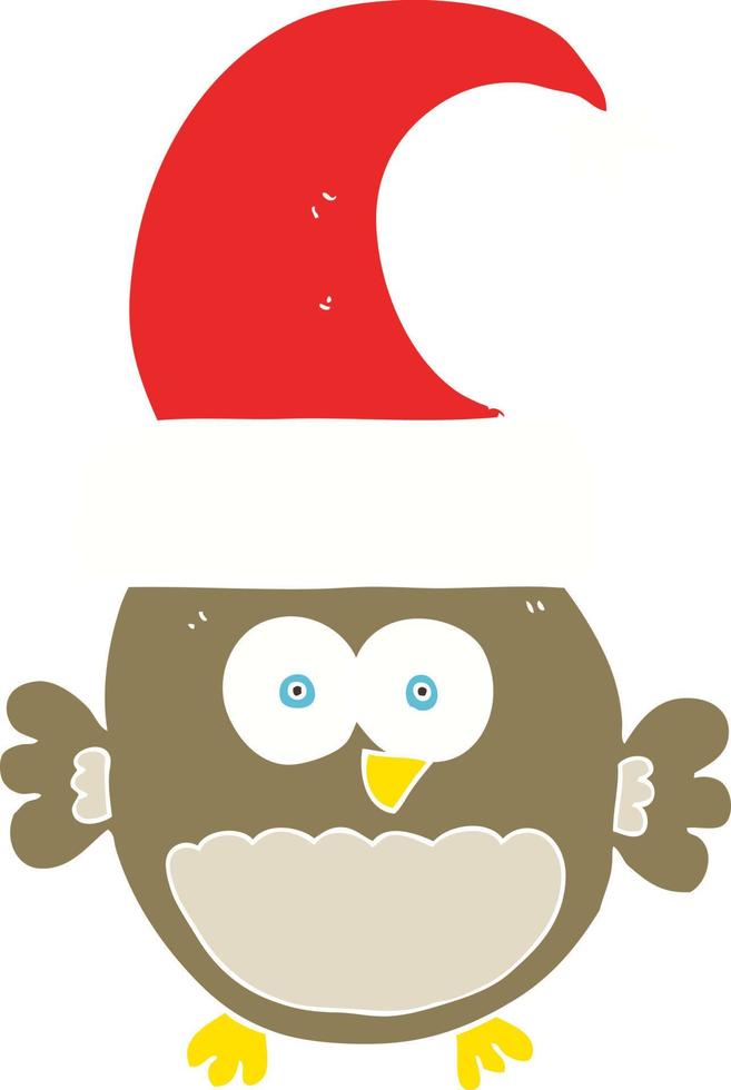 illustration en couleur plate d'un dessin animé petit hibou de noël vecteur