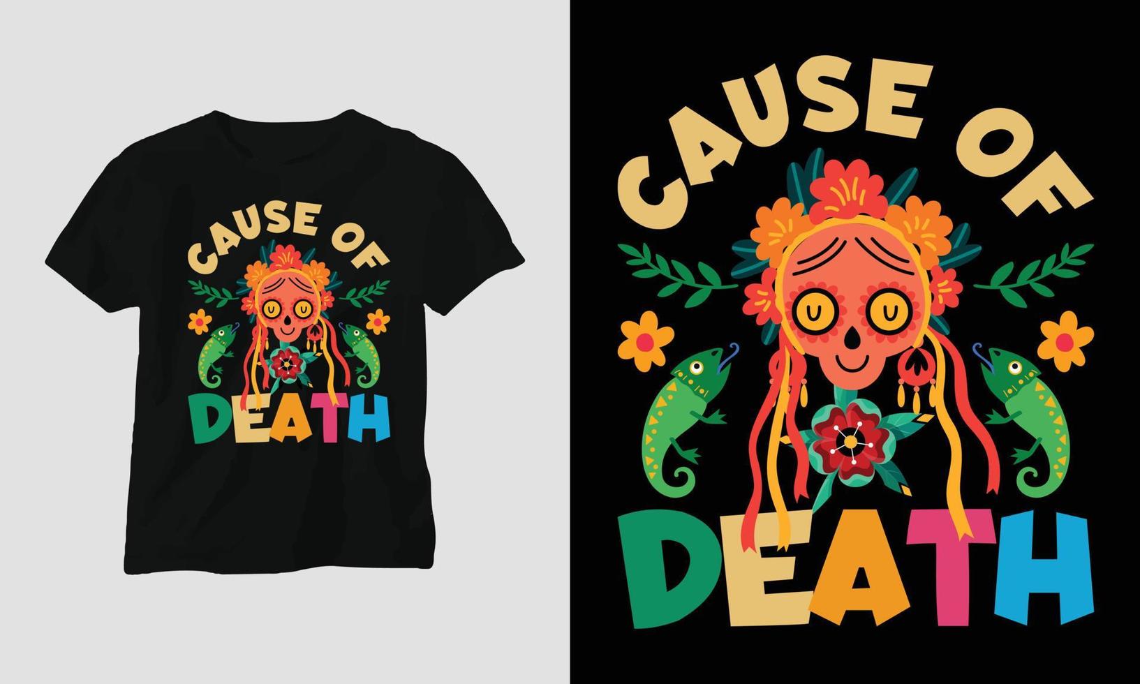 cause du décès - conception de t-shirt dia de los muertos vecteur