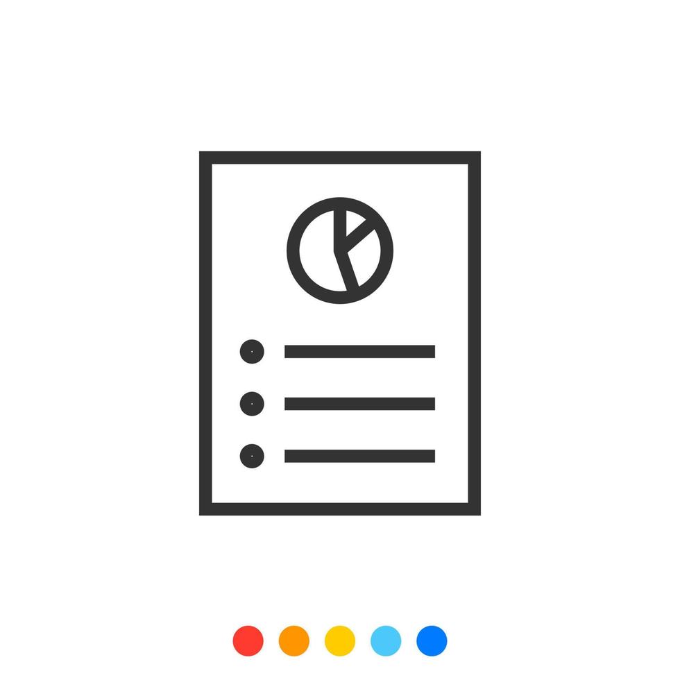 icône de document de contour des données avec symbole de graphique à secteurs, icône d'informations commerciales, vecteur et illustration.