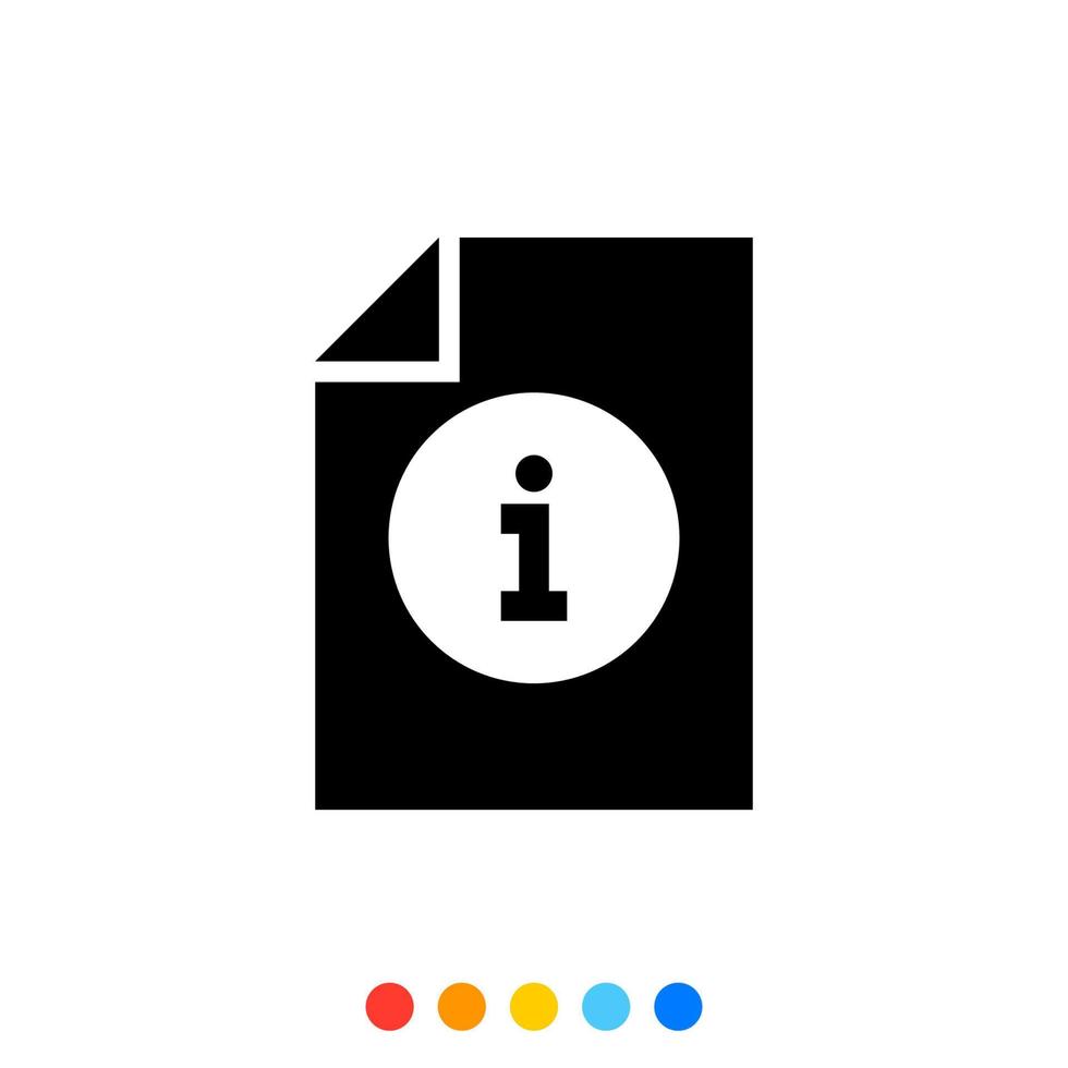 icône de glyphe de vecteur de document d'information, vecteur et illustration.