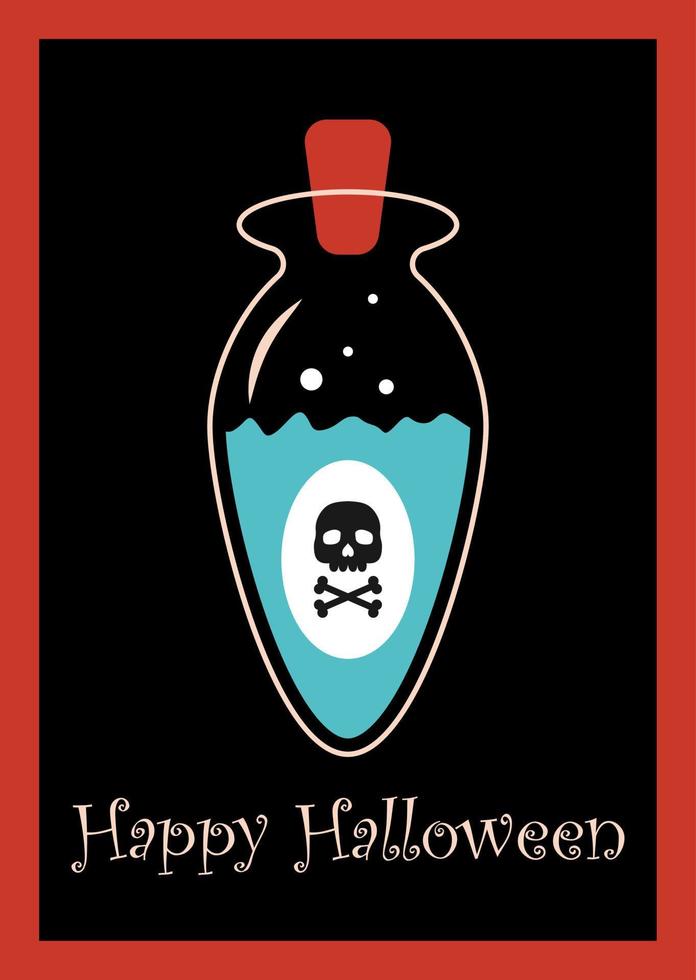 carte d'halloween heureuse avec une bouteille de potion. illustration vectorielle vecteur