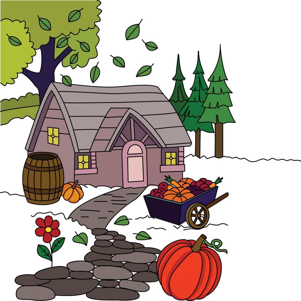 maisons d'automne sceen automne récolter des fruits de légumes avec la saison des arbres de fond vecteur