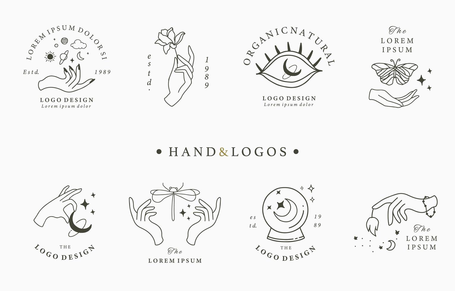 collection de logo avec les mains et les lunes vecteur