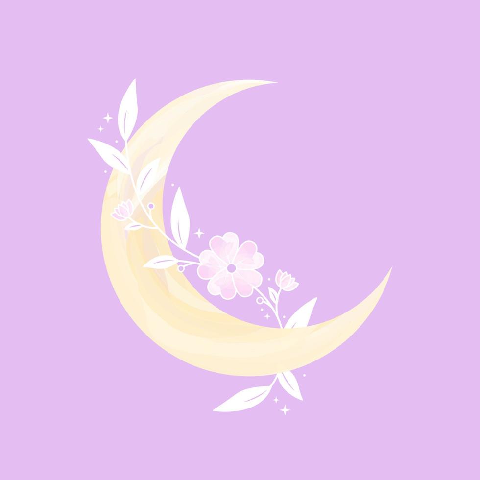 logo de lune floral aquarelle coloré vecteur