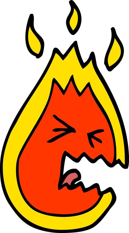 dessin animé doodle flamme chaude en colère vecteur