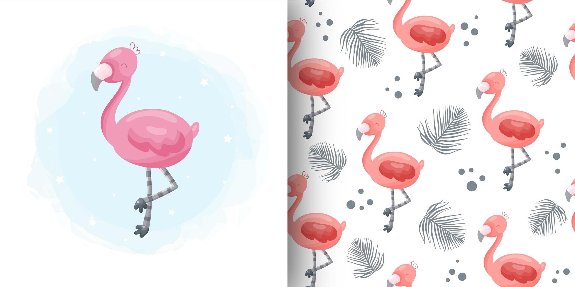 flamant rose dessin animé et modèle sans couture vecteur