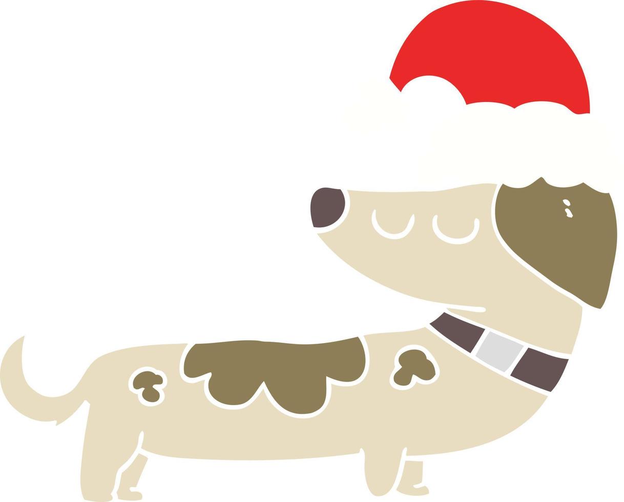 chien de dessin animé de style plat couleur portant un chapeau de noël vecteur